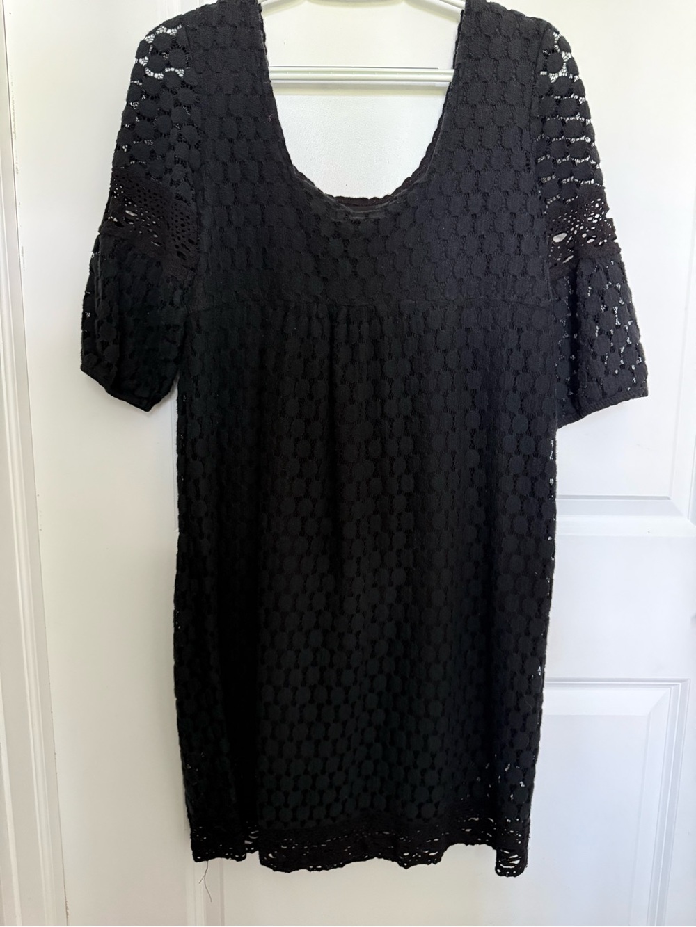 Solitaire Black Crochet Midi Dress with Scoop Neck